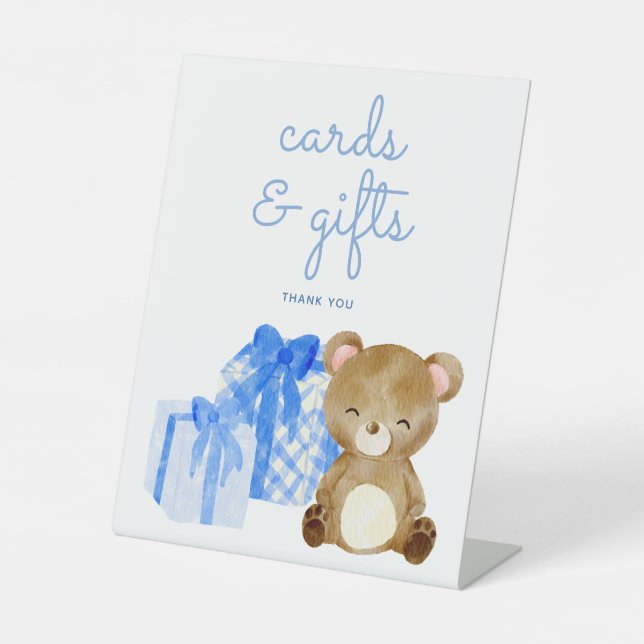 Teddy Bear Baby Shower Geschenke und Karten Sockelschild (Vorderseite)