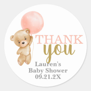 Teddy Bear Baby Shower Girl Favor Tags Runder Aufkleber