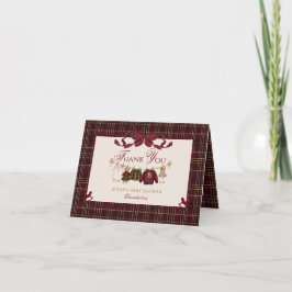 Teddy Bear Baby Shower Girl Plaid Burgundy Bow Dankeskarte
