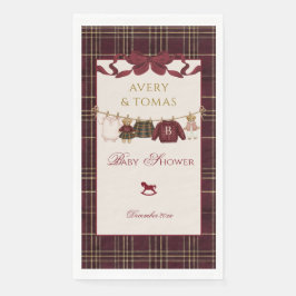 Teddy Bear Baby Shower Girl Plaid Burgundy Bow Serviette