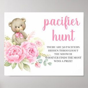 Teddy Bear Baby Shower Girl Schnuller Hunt-Zeichen Poster