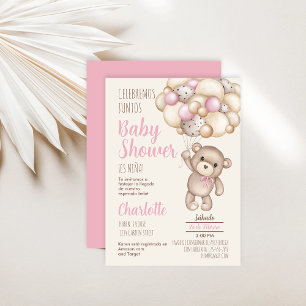 Teddy Bear Baby Shower Girl Spanische Einladung