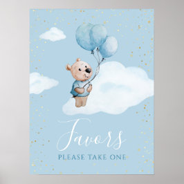 Teddy Bear Baby Shower Gold Blue Favoriten Schild