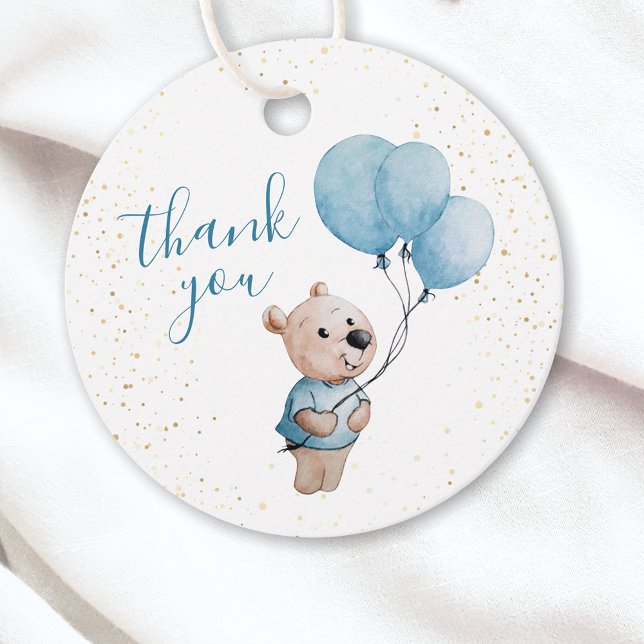 Teddy Bear Baby Shower Gold Blue Vielen Dank Geschenkanhänger (Von Creator hochgeladen)