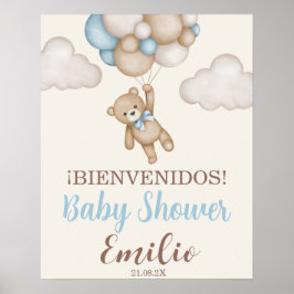 Teddy Bear Baby Shower Junge Spanische Begrüßungsz Poster