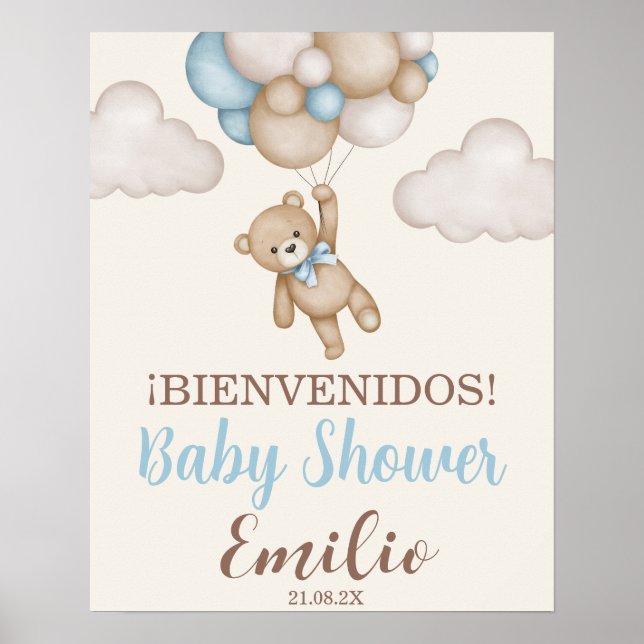 Teddy Bear Baby Shower Junge Spanische Begrüßungsz Poster (Vorne)