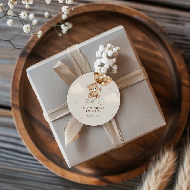 Teddy Bear Baby Shower Neutral Vielen Dank Runder Aufkleber (Von Creator hochgeladen)
