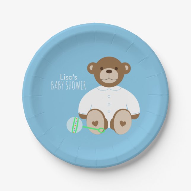 Teddy Bear Baby Shower Paper Plate - auf blau Pappteller (Vorderseite)