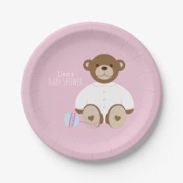 Teddy Bear Baby Shower Paper Plate - auf rosa Pappteller