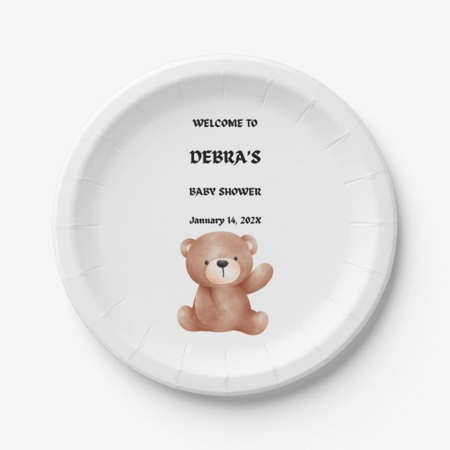 Teddy Bear Baby Shower Pappteller (Vorderseite)