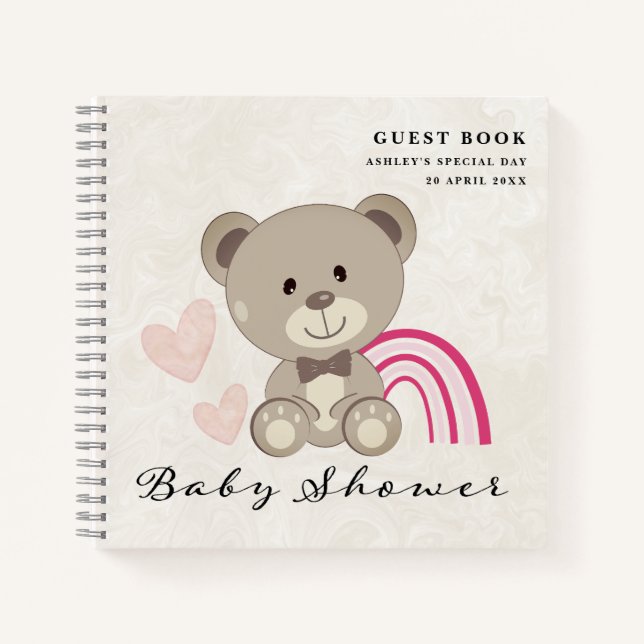 Teddy Bear Baby Shower (Pink) Gästebuch Notizbuch (Vorderseite)