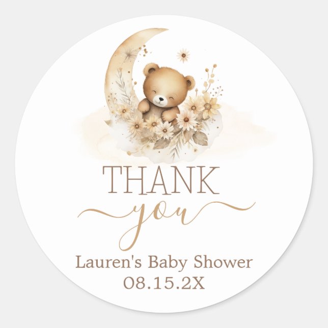 Teddy Bear Baby Shower Round Sticker (Vorderseite)