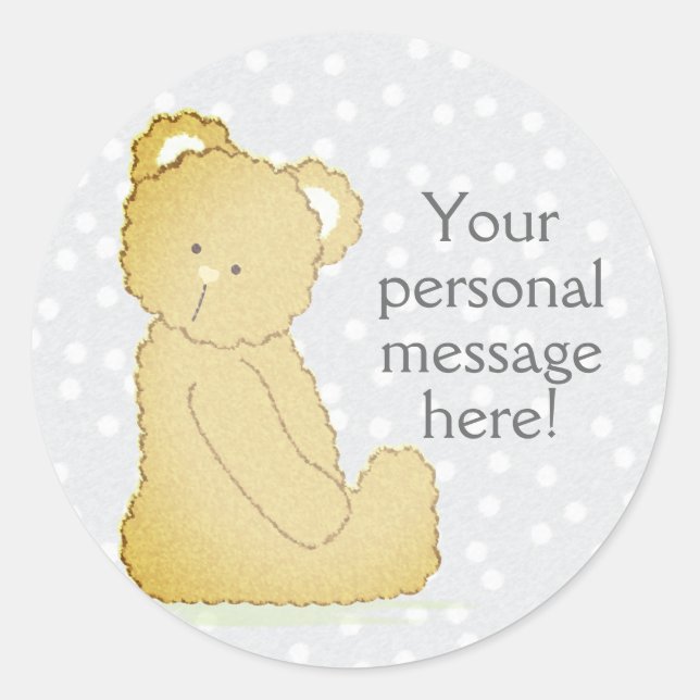 Teddy Bear Baby Shower Round Sticker grau & braun (Vorderseite)