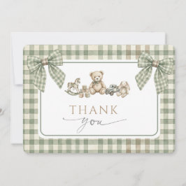 Teddy Bear Baby Shower Sage Green Gingham Bow Dankeskarte