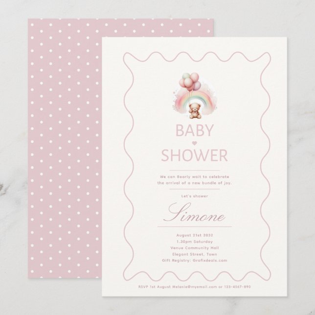 Teddy Bear Baby Shower Thema Einladungen Mädchen (Vorne/Hinten)