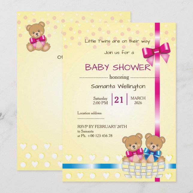 teddy bear baby shower, we are TWINS Einladung (Vorne/Hinten)