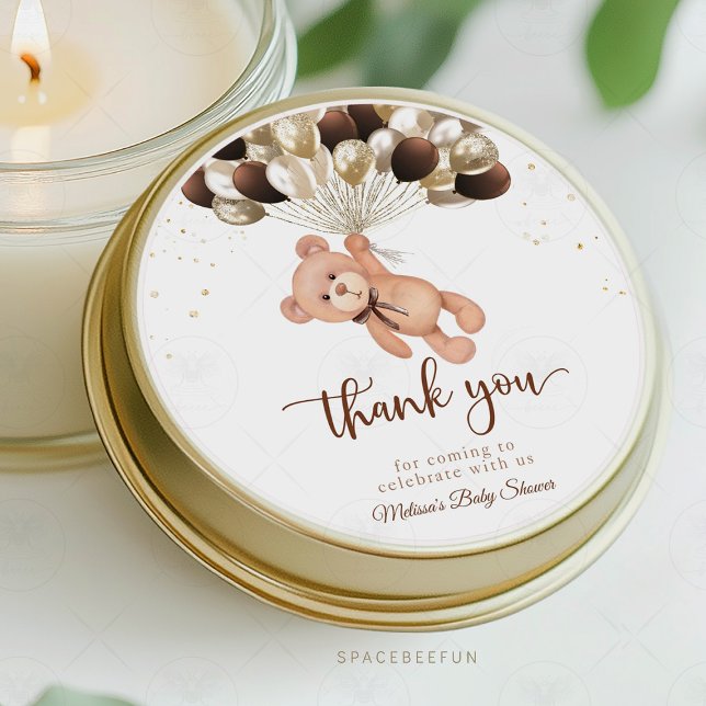 Teddy Bear Baby Shower Wir können kaum warten Runder Aufkleber (Teddy Bear Baby Shower Sticker, We Can Barely Wait Thank You, Baby Shower Thank You Sticker, Teddy B)