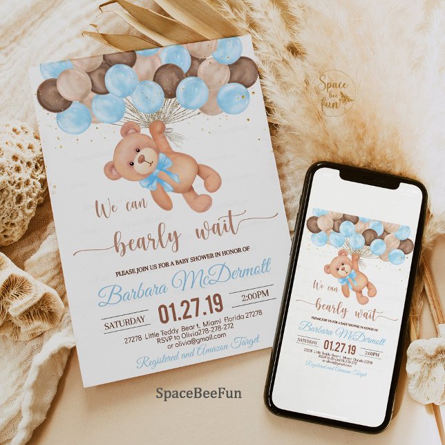 Teddy Bear Baby Shower Wir können warten Einladung (Teddy Bear Baby Shower Invitation, We Can Bearly Wait Invitation, Bear Baby Shower Invite, Baby Show)