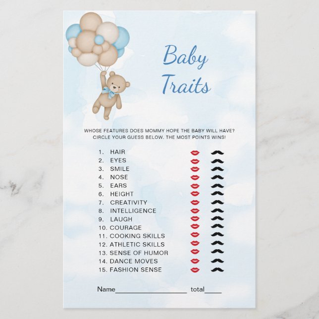 Teddy Bear Baby Traits Game (Vorderseite)