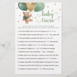 Teddy Bear Baby Trivia Game Baby Dusche