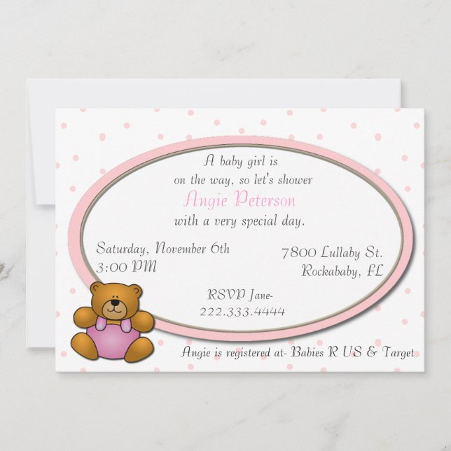 Teddy Bear Babydusche Einladung (Vorderseite)