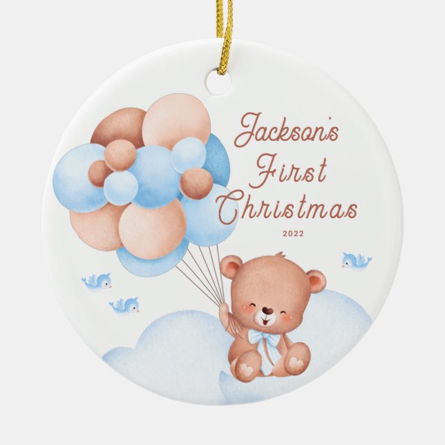 Teddy Bear Baby's First Christmas Keramik Ornament (Vorne)