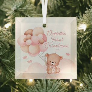 Teddy Bear Baby's First Christmas Ornament Aus Glas