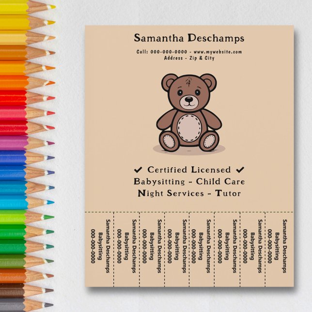 Teddy Bear - Babysitter Abreißen Strips Flyer (Teddy Bear - Babysitter Tear Off Strips Flyer)