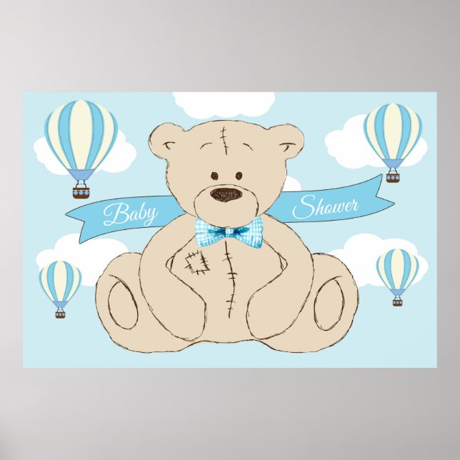 Teddy Bear Backdrop, Es ist ein Junge, Baby Dusche Poster (Vorne)