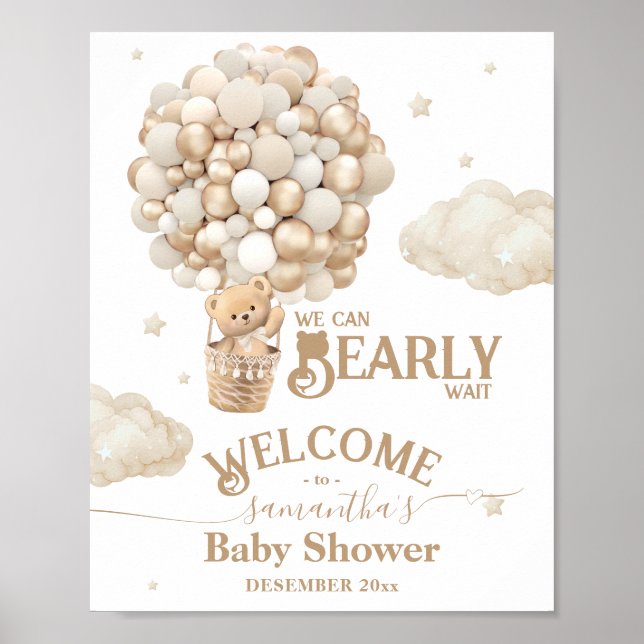 Teddy Bear Ballon Bearly Wait Baby Dusche Begrüßun Poster (Vorne)