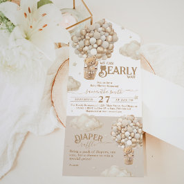 Teddy Bear Ballon Bearly Wait neutrale Baby Dusche All In One Einladung