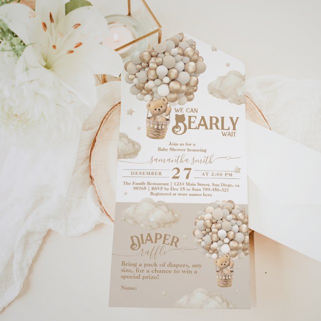 Teddy Bear Ballon Bearly Wait neutrale Baby Dusche All In One Einladung (Von Creator hochgeladen)