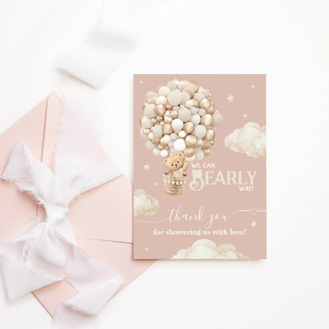 Teddy Bear Ballon Bearly Wait neutrale Baby Dusche Dankeskarte (Von Creator hochgeladen)