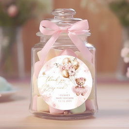 Teddy Bear Ballon Bearly Wait Pink Baby Dusche Runder Aufkleber