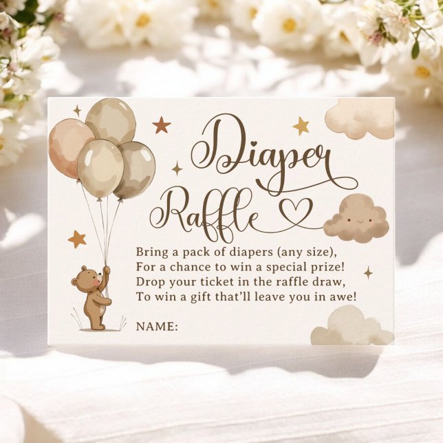 Teddy Bear Ballon Diaper Raffle Baby Dusche Begleitkarte (Teddy Bear Balloon Diaper Raffle Baby Shower Enclosure Card)