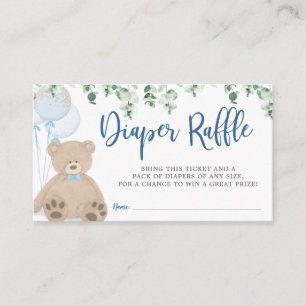 Teddy Bear Ballon Eukalyptus Diaper Raffle Ticket Begleitkarte