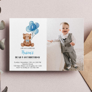 Teddy Bear Ballon Geburtstag Einladung Blue Beary