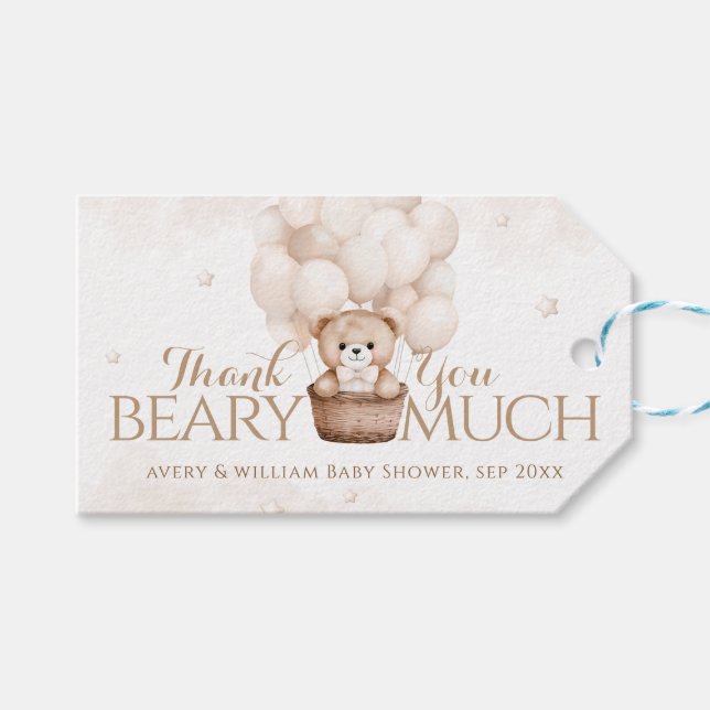 Teddy Bear Ballon Neutral Baby Dusche Geschenkanhänger (Vorderseite (Horizontal))
