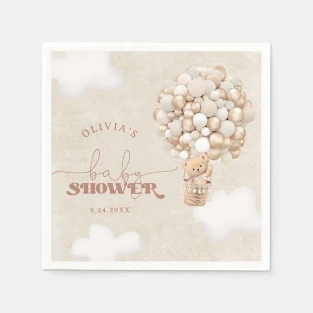 Teddy Bear Ballon Neutral Baby Shower Napkins Serviette (Vorderseite)
