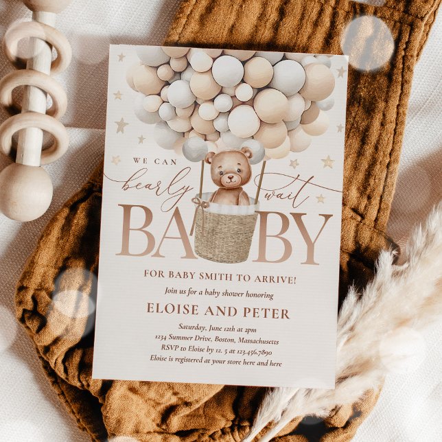 Teddy Bear Ballon Neutral Bearly Wait Baby Shooter Einladung (Von Creator hochgeladen)