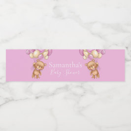 Teddy Bear Ballon Pink Babydusche Wasserflaschenetikett