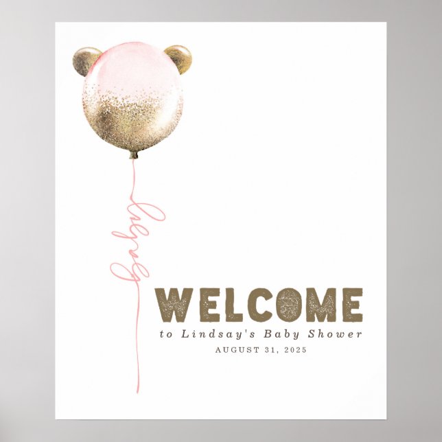 Teddy Bear Balloon Baby Dusche Begrüßungszeichen Poster (Vorne)