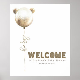 Teddy Bear Balloon Baby Dusche Begrüßungszeichen Poster