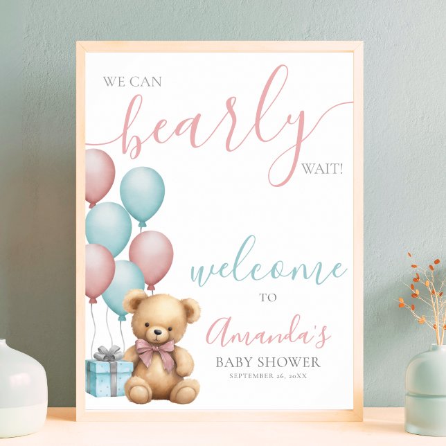 Teddy Bear Balloon Baby Dusche Willkommen Poster (Teddy Bear Balloon Baby Shower Welcome Poster )