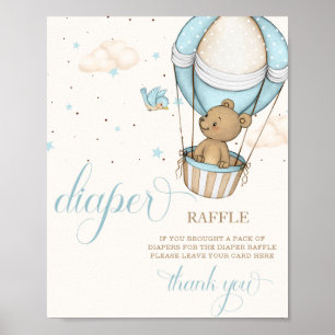 Teddy Bear Balloon Baby Dusche Windel Raffle Schil Poster