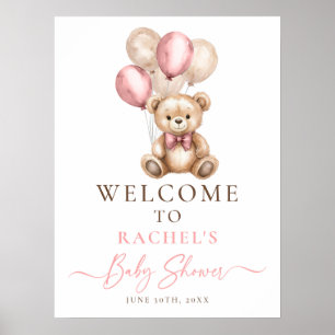 Teddy Bear Balloon Baby Girl Dusche Willkommenspen Poster