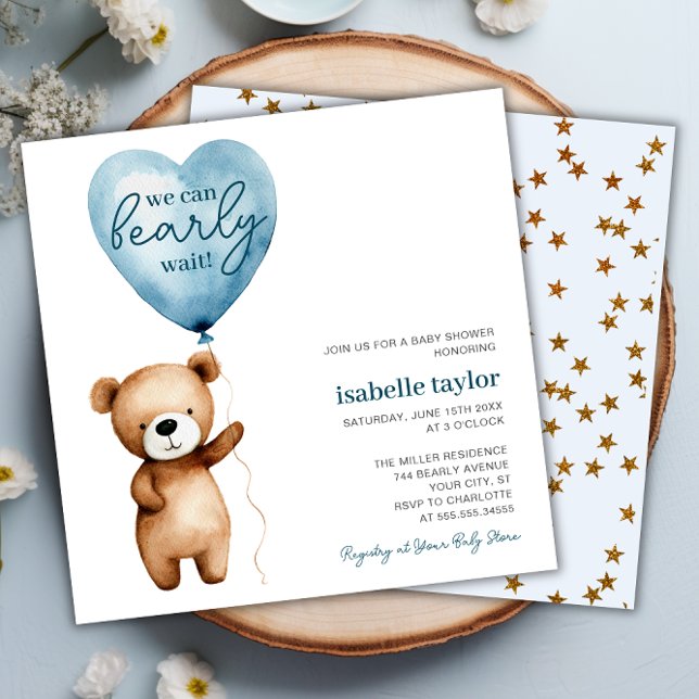 Teddy Bear Balloon Baby Shower Einladung (Teddy Bear Balloon Boy Baby Shower Invitation)