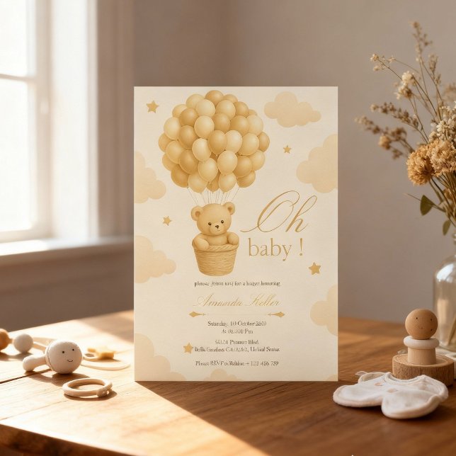 Teddy Bear Balloon Babydusche Einladung (Von Creator hochgeladen)