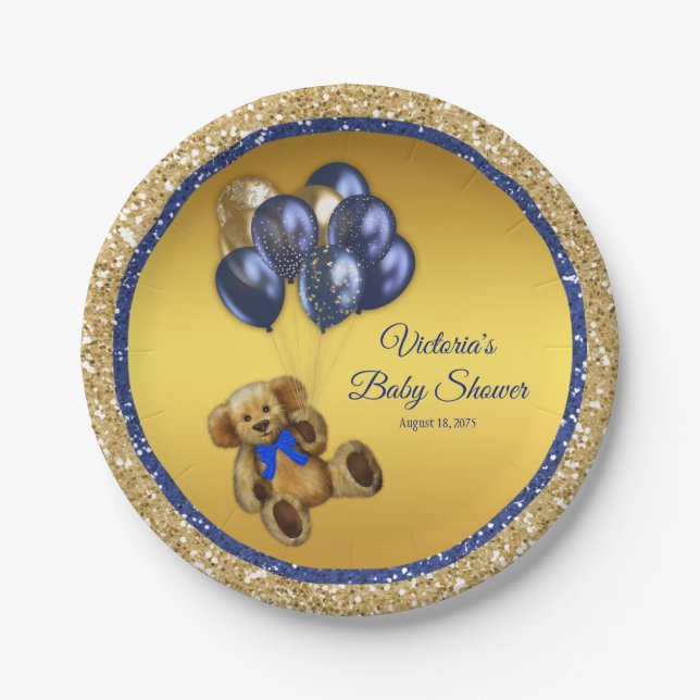 Teddy Bear Balloon Babydusche Paper Teller (Vorderseite)