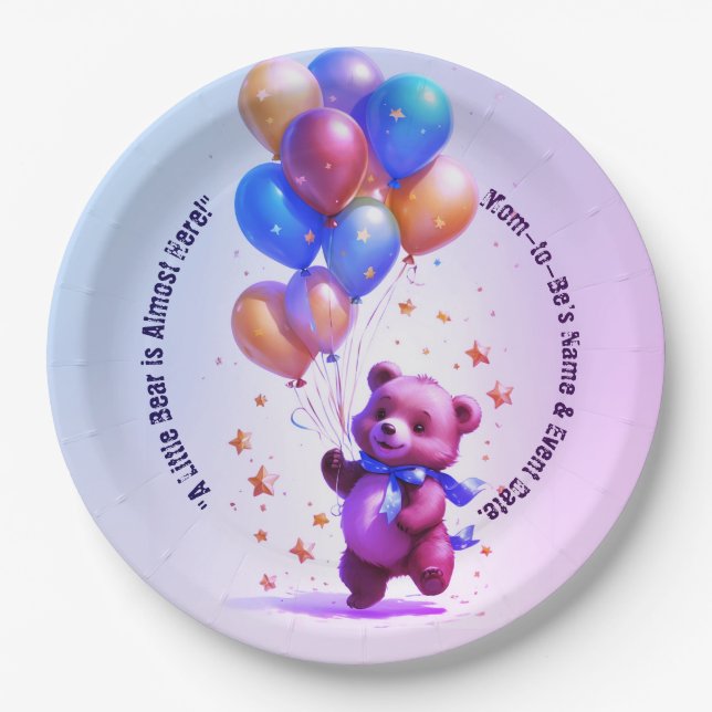 Teddy Bear Balloon Babydusche Paper Teller (Vorderseite)